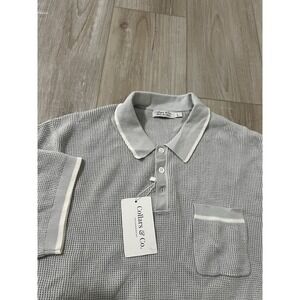 NWT Men's Collars & Co Modal and Cotton Cable Knit Polo Shirt Gray Size Large